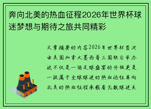 奔向北美的热血征程2026年世界杯球迷梦想与期待之旅共同精彩 奔向北美的热血征程2026年世界杯球迷梦想与期待之旅共同精彩